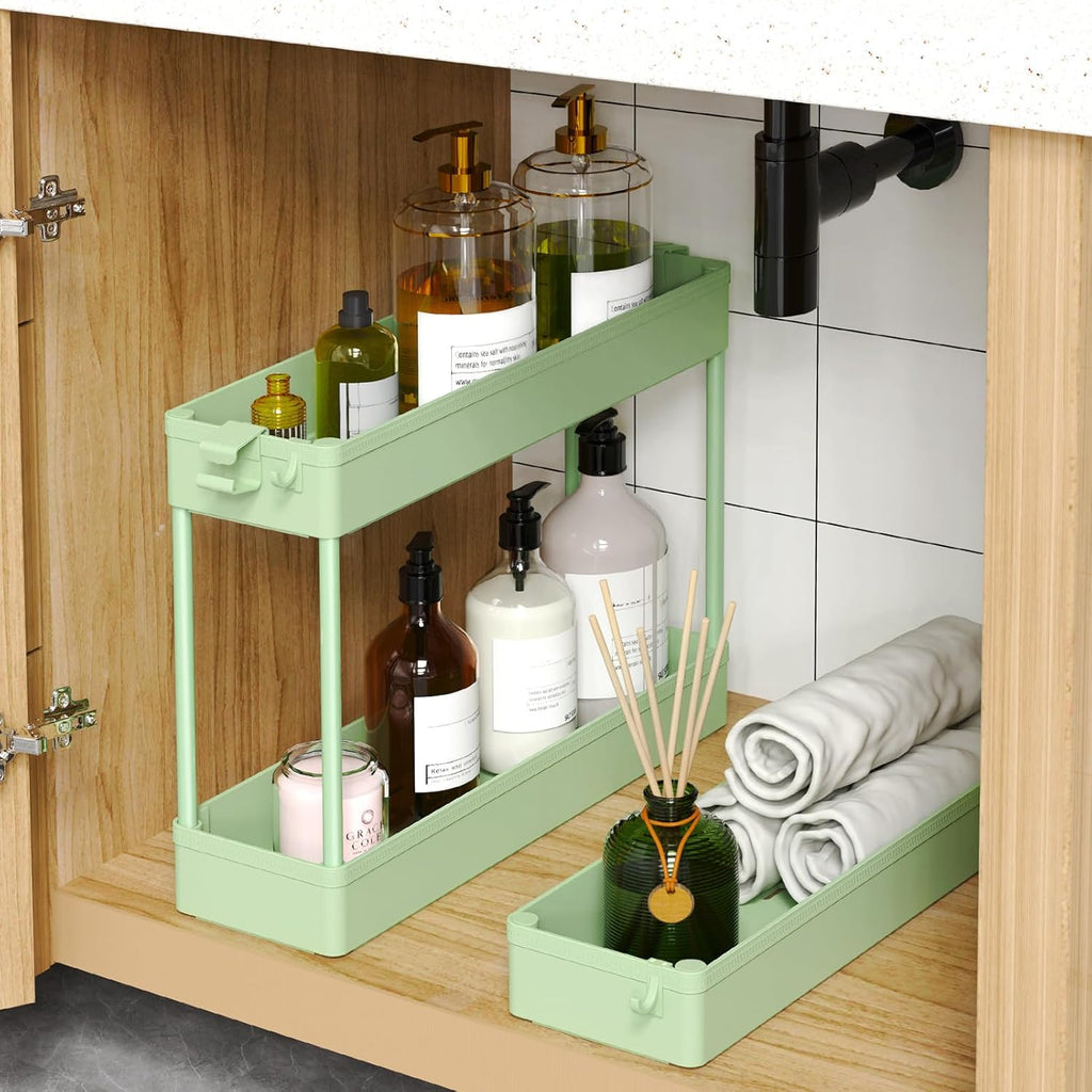 SPACEKEEPER Slim Rolling Storage Cart, 3 Tier Bathroom Cart Organizer,Green
