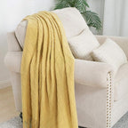 BOURINA Mustard Throw Blanket 60x80 Inches Throw Textured Solid Soft Sofa Throw - Image 2