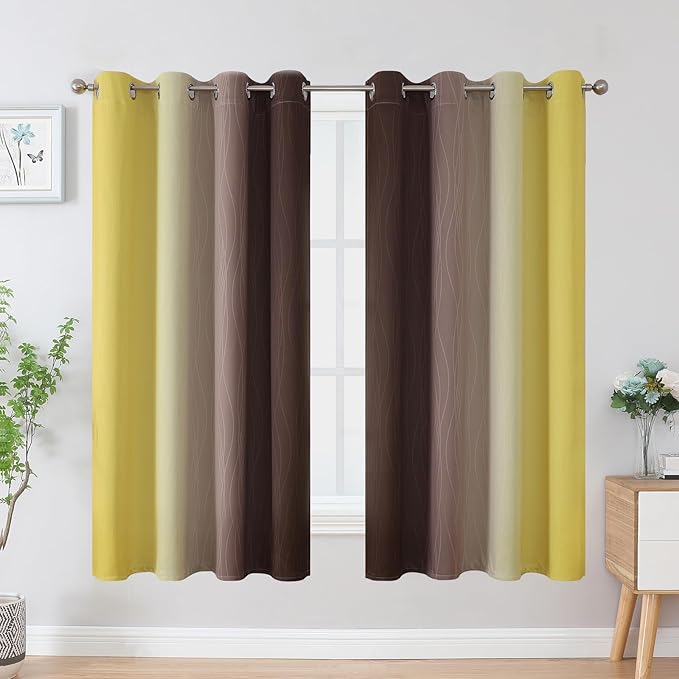 Estelar Textiler Brown and Yellow Blackout Curtains - Image 2