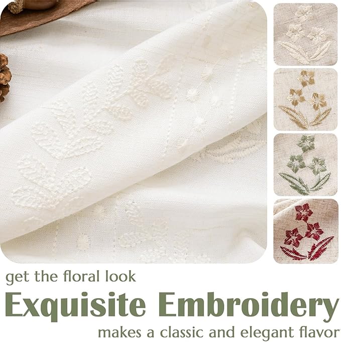 jinchan Belrose Linen Curtains for Bedroom Floral Curtains 63 Inch Length Linen - Image 7