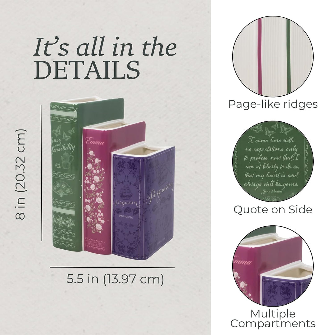 Steel Mill & Co. Triple Book Stack Ceramic Vase, Jane Austen Titles