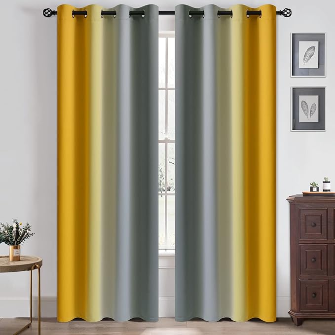 Yakamok Ombre Yellow and Grey Curtains - Image 2