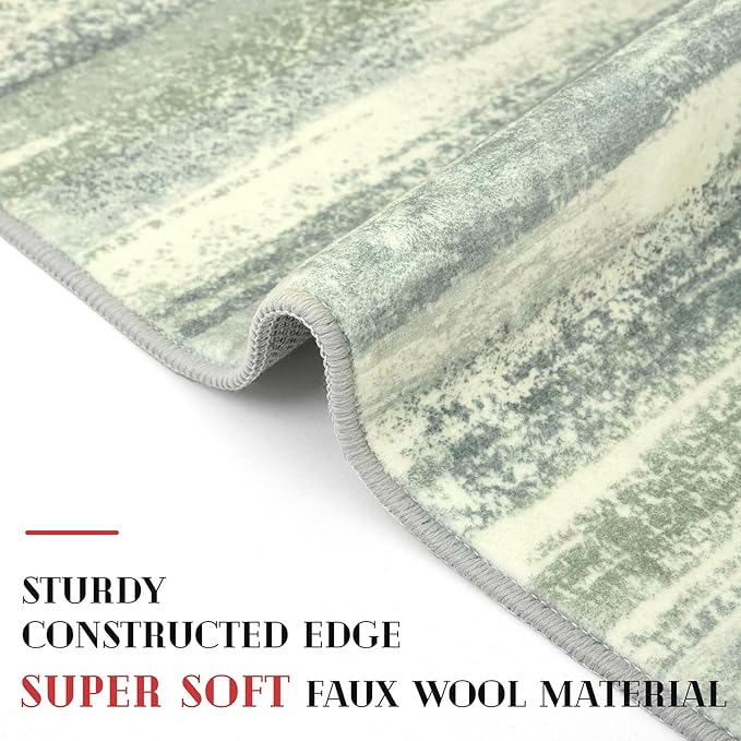 Lansny Modern Abstract Runner Rug 2x6, Sage Green Grey Washable Entryway Runner - Image 4