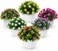 6 Pack Small Artificial Flowers in Pots, Realistic Faux Fake Potted Plants