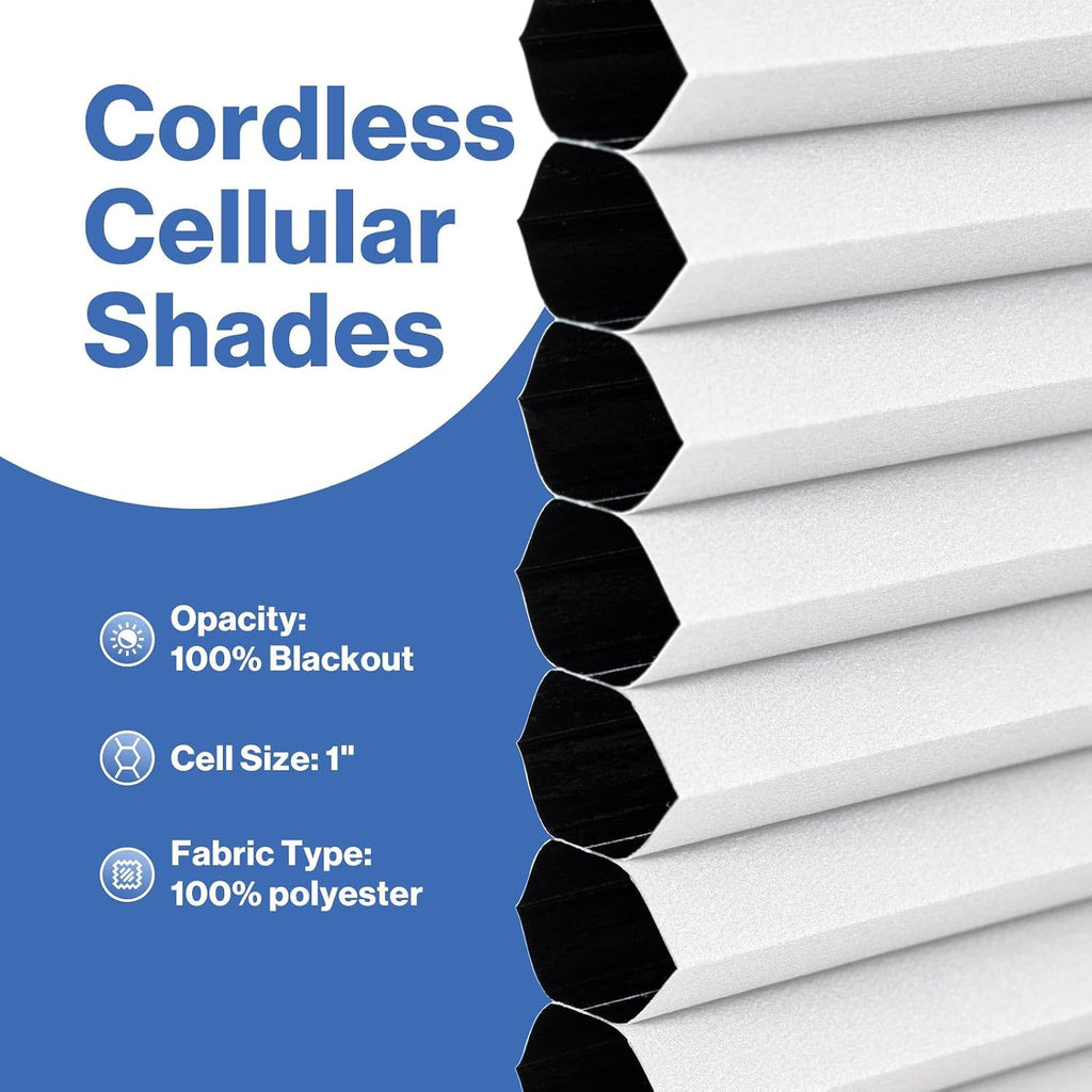 No Drill Blackout Cellular Shades, White, 36" W x 64" H