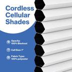No Drill Blackout Cellular Shades, White, 36" W x 64" H