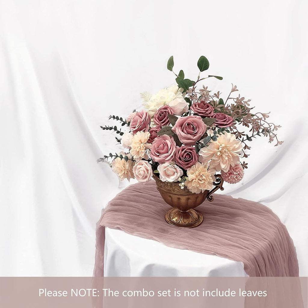 FACINOC Roses Artificial Flowers Pink Bouquets Box Set for DIY Bridal Wedding Shower Decorations Fake Floral Arrangements for Party Table Centerpieces Home Decor Indoor Outdoor Dusty Blush 19pcs
