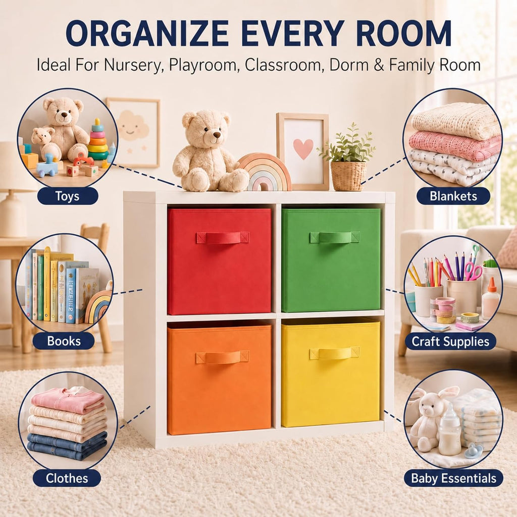 Yinder 6 Pcs Cube Storage Bin, Rainbow Colored 14''x10''x8'' Storage Cubes