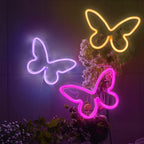 BRIGHTDECK 3 Pack Butterfly Neon Signs for Bedroom, Pink Purple White