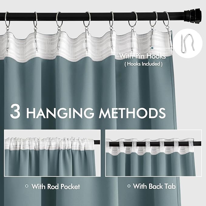 MIULEE Greyish Blue Back Tab Blackout Curtains 63 Inch Length 2 Panels Set - Image 3
