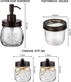 Amolliar Glass Mason Jar Bathroom Accessories Set 4 Pcs (Bronze)