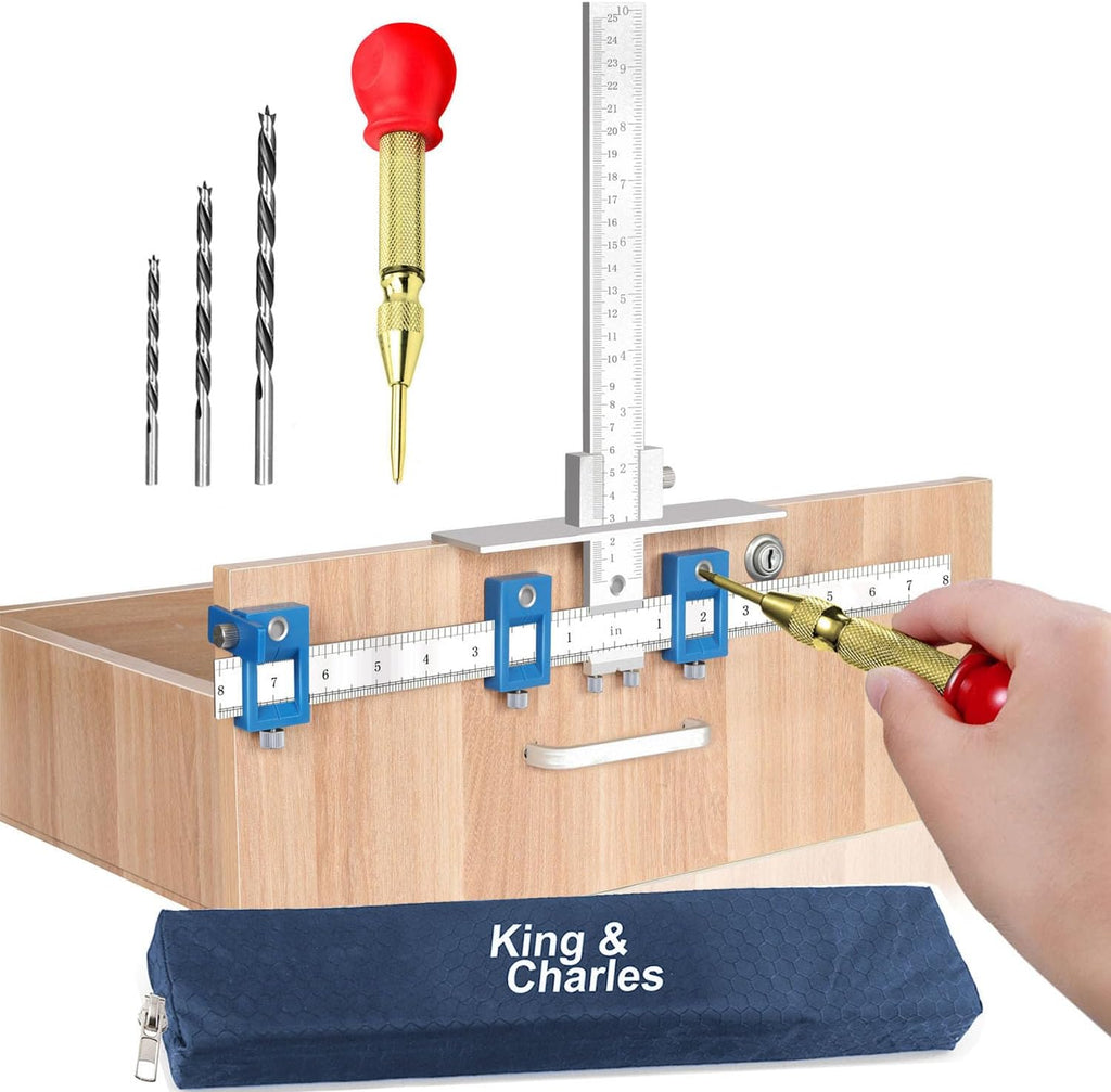 King&Charles Cabinet Hardware Jig&Auto Center Punch&Point Drill Bits