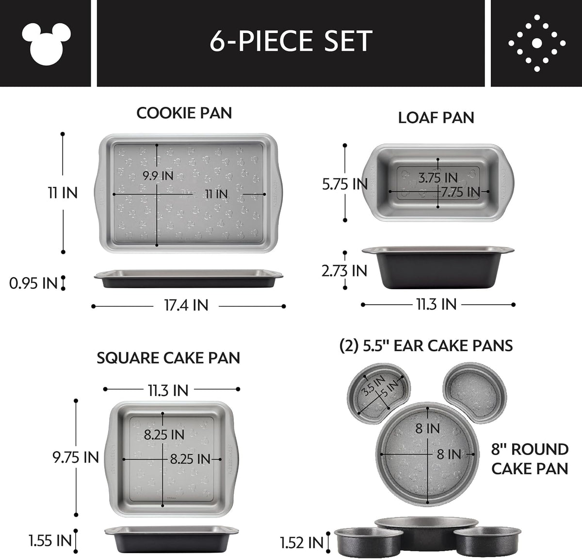 Farberware Disney Bake with Mickey Mouse Nonstick Bakeware Set/Baking Pans, 6 Piece - Black