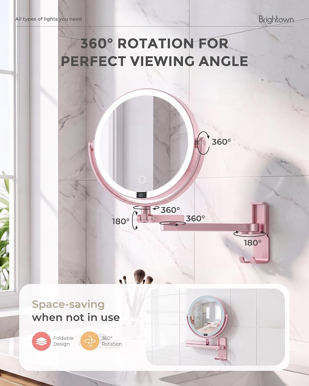 8" Wall Mounted lighted Makeup Mirror,Double Sided 1x/10x Magnifying Mirror