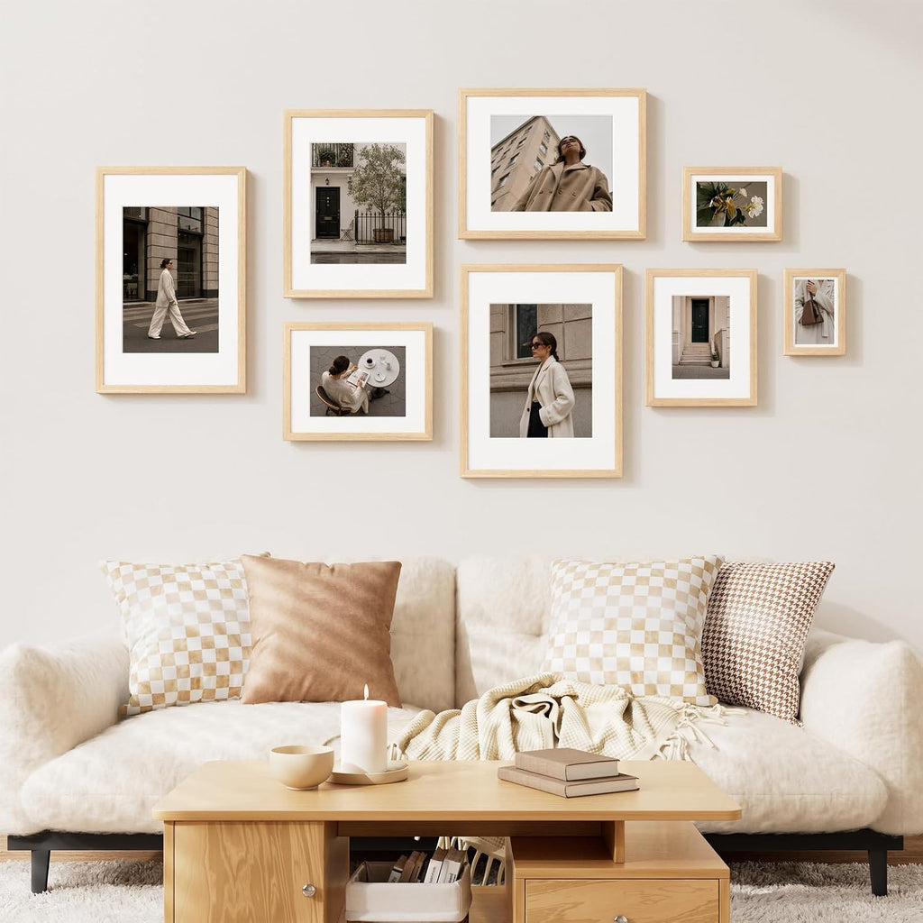 Vittanly Solid Wood 8x10 Picture Frame with Mat, Natural, 4 Pack