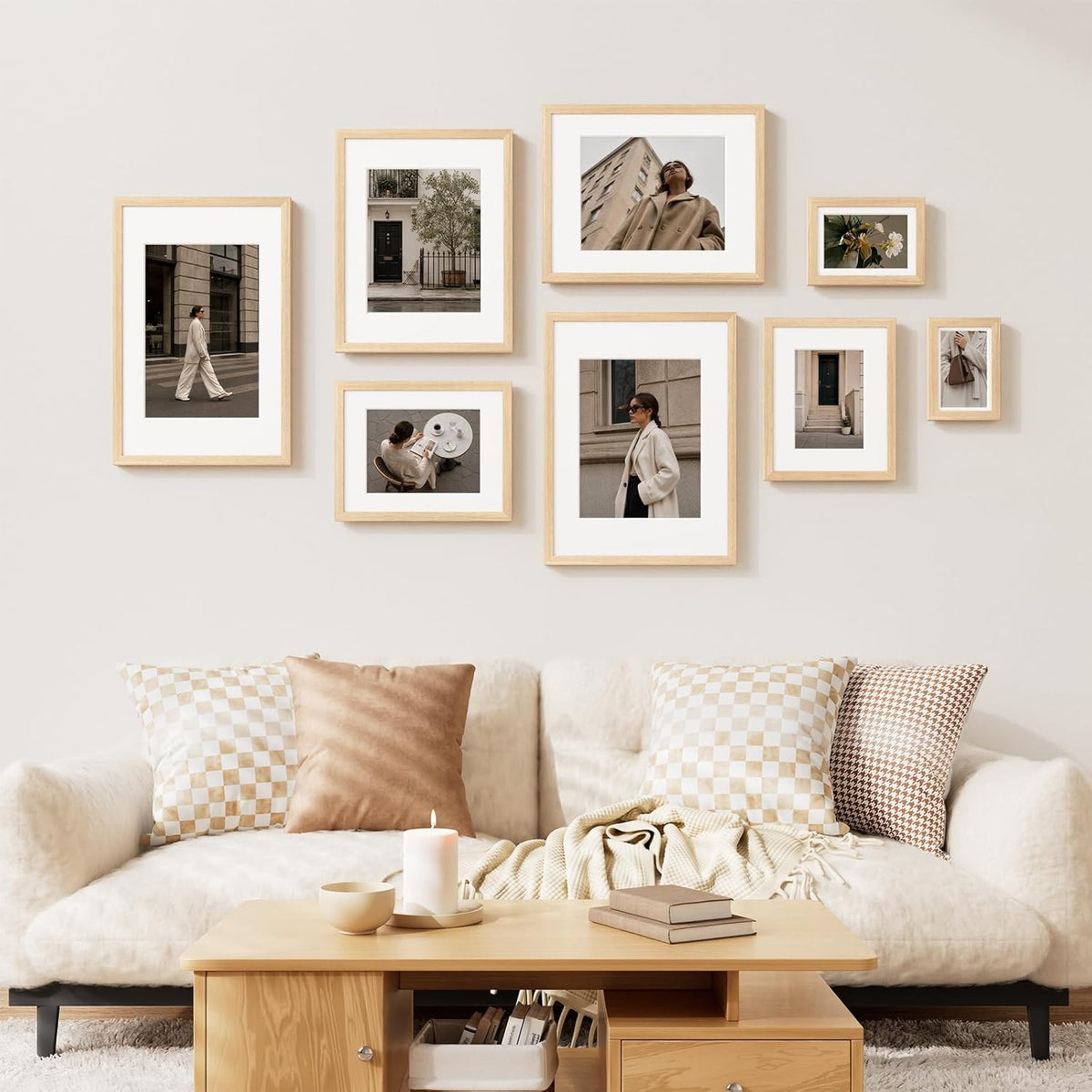 Vittanly Solid Wood 8x10 Picture Frame with Mat, Natural, 4 Pack