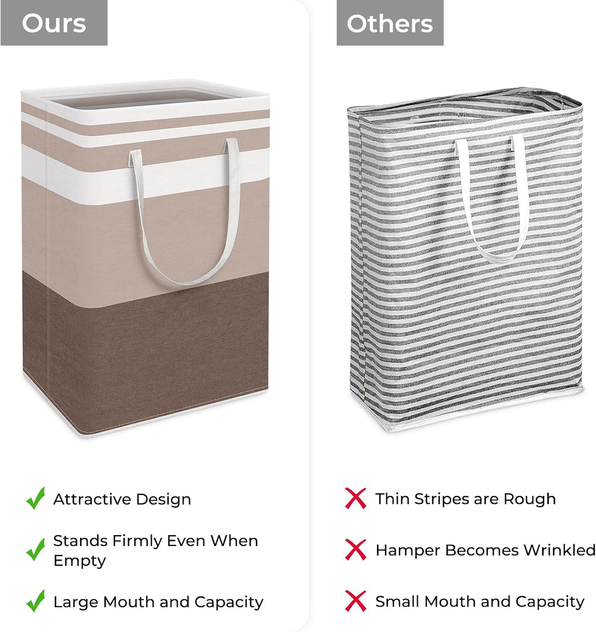 HomeHacks 2 Pack Large Laundry Baskets, Laundry Hampers Bags (Khaki 75Lx2)