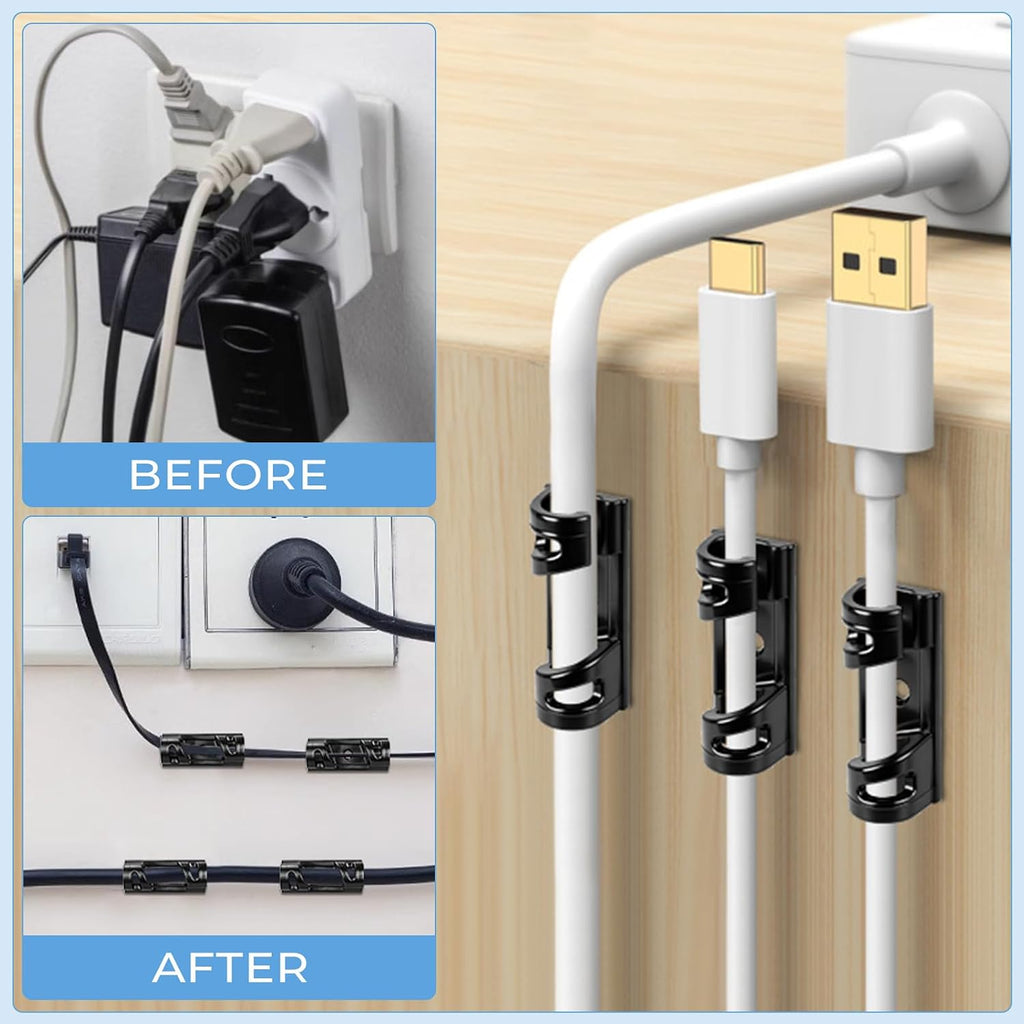 VIPMOON 70PCS Self-Adhesive Cable Clips, Cable Management Clips, L Black