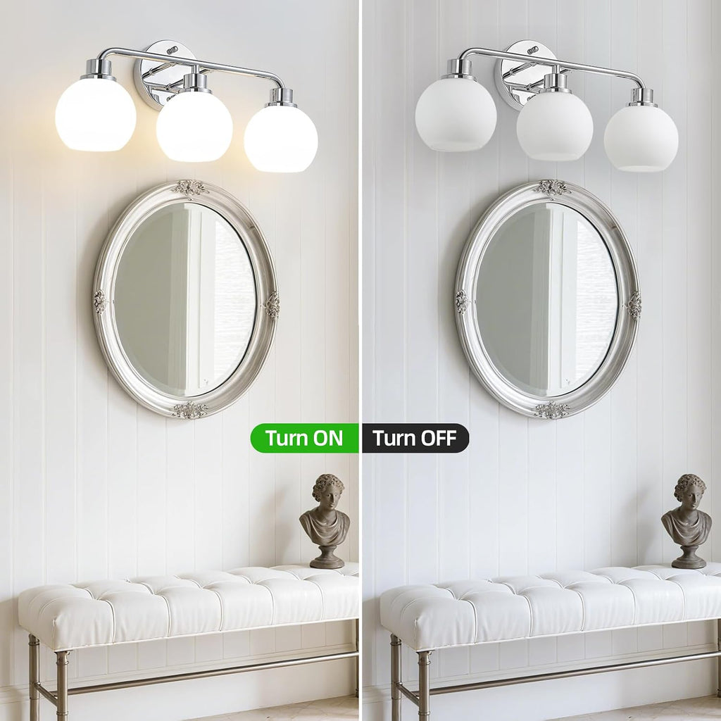 Chrome Vanity Light Bathroom Light Fixtures 3 Light Silver
