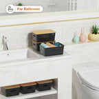 Ohmlove 6 Pack Plastic Storage Baskets with Bamboo Lids for Organization