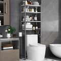 Kalrin Over-The-Toilet Storage Rack, 4-Tier Bathroom Organizer Shelf Over Toilet with Adjustable Shelf and Basket, Freestanding Space Saver Bathroom Shelves Above Toilet for Room (Gray- White)