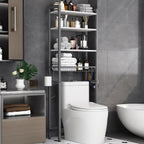 Kalrin Over-The-Toilet Storage Rack, 4-Tier Bathroom Organizer Shelf Over Toilet with Adjustable Shelf and Basket, Freestanding Space Saver Bathroom Shelves Above Toilet for Room (Gray- White)
