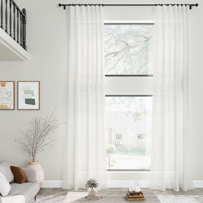 Linen Off White Curtains 144 inch Extra Long - Image 2