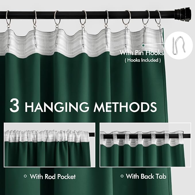 MIULEE Christmas Hunter Green Back Tab Blackout Curtains 90 Inches Long 2 - Image 3