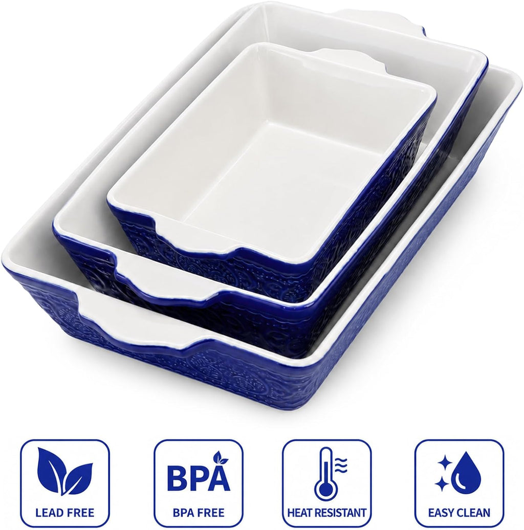 SOUJOY Set of 3 Ceramic Bakeware Set, Rectangular Baking Dishes with Handle