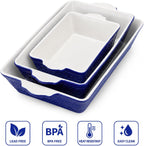 SOUJOY Set of 3 Ceramic Bakeware Set, Rectangular Baking Dishes with Handle