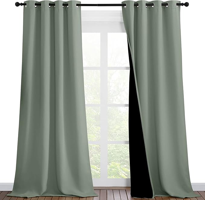 NICETOWN Greyish Green Blackout Curtains 90 inches Long, Full Light Blocking by NICETOWN