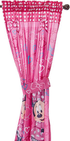 Jay Franco Kids Window Drapes - 4 Piece Curtain Set Includes 2 Tiebacks, Beautiful Bedding Room Décor and Easy Set Up, Pink - Minnie Mouse, 63 Inch