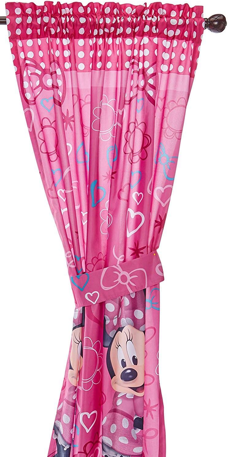 Jay Franco Kids Window Drapes - 4 Piece Curtain Set Includes 2 Tiebacks, Beautiful Bedding Room Décor and Easy Set Up, Pink - Minnie Mouse, 63 Inch