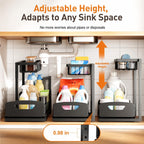 Under Kitchen Sink Organizer, Metal Pull Out Bathroom Organizers and Storage, 2-Tier Cabinet Organizer Shelf with Sliding Drawer, Home Organization for Kitchen, Laundry, Pantry, Black, 2 pack