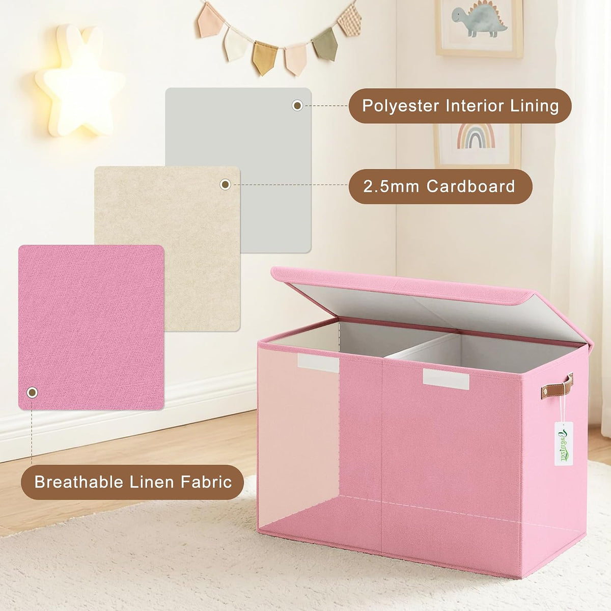 Large Toy Storage Box with Lids, Collapsible Sturdy Baby Storage Organizer Chest Bin Basket for Kids, Boys, Girls, Playroom, Nursery, Bedroom, Closet 25"x13"x16" (Pink)