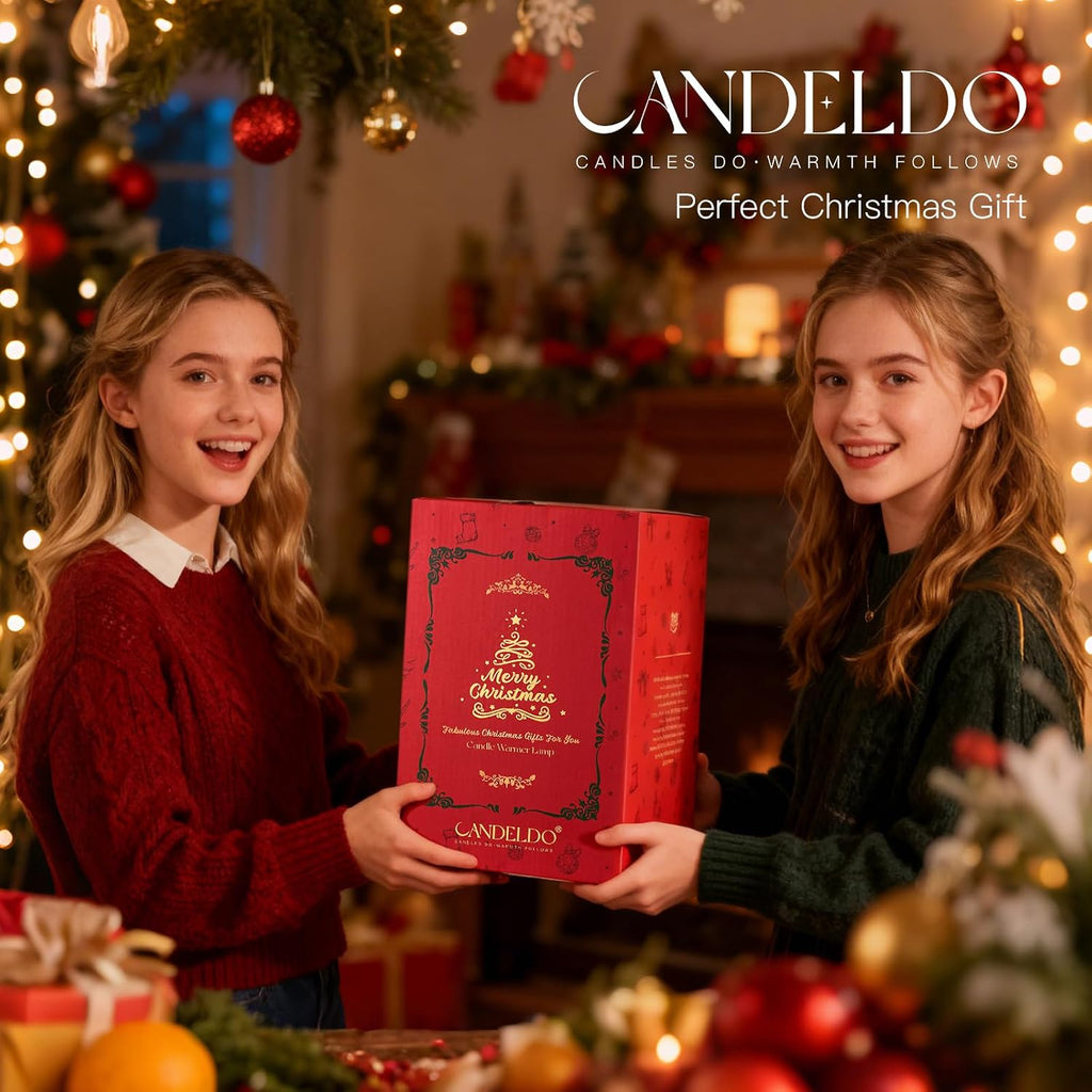 Candeldo Candle Warmer Lamp Gift Set, Christmas Box, Gold Floral Glass