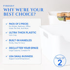 FINESSY White Plastic Storage Bins for Pantry with Handle 2 Pack White Bins