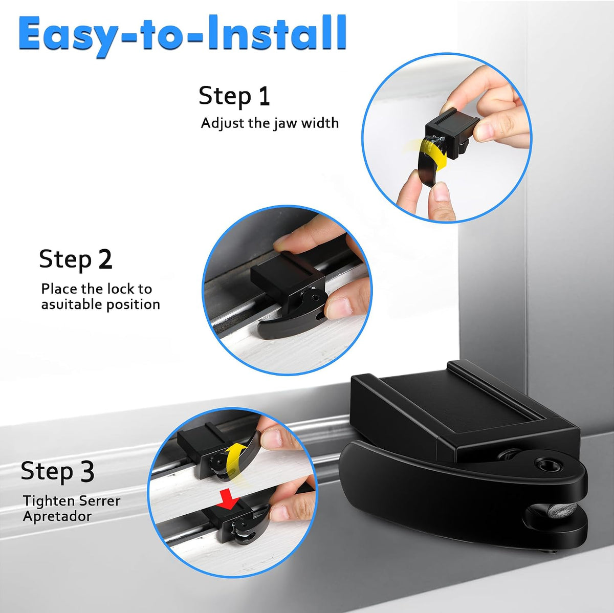 5 Pack Sliding Window Locks, Adjustable Security for Vertical & Horizontal Windows, Easy Install, Fits 1/16 inch to 7/8 inch Wide Rail, Enhanced Safety for Home & Office (Black)