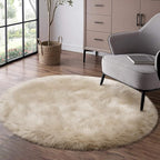 Fluffy Round Rug for Kids Room Beige Circle Faux Fur Area Rug for Bedroom - Image 8