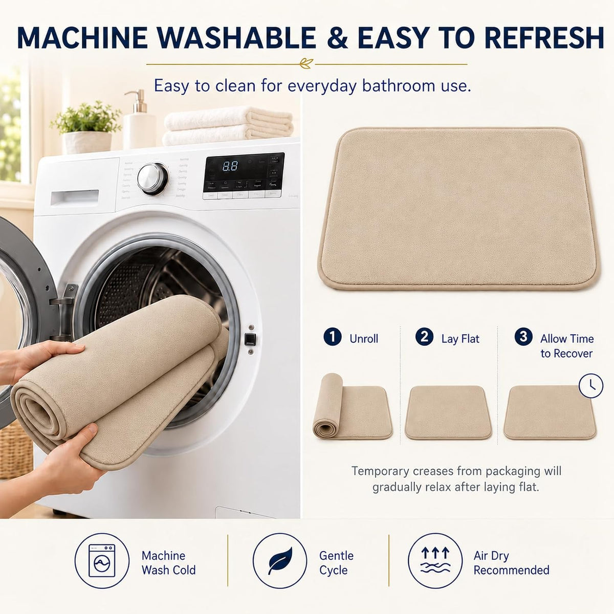 Beige Bath Mat Sets Extra Soft Memory Foam Bathroom Rugs 3 Piece Non Slip Absorbent & Dry Living Mat Sets Washable Bath Carpets with Toilet Rug,Bath Rugs for Bathroom,Tub,Shower,Kitchen,Bedroom