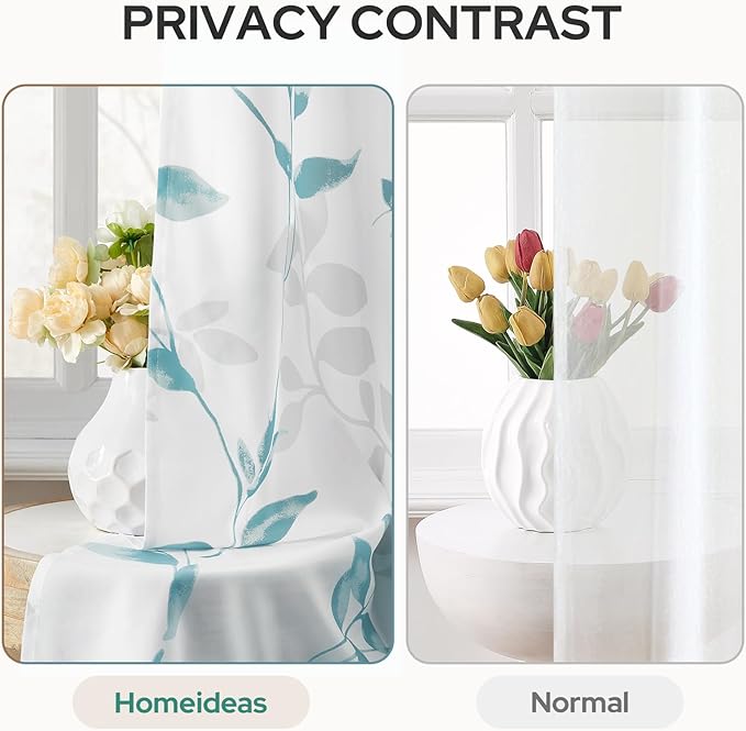 HOMEIDEAS Non-See-Through Teal and White Privacy Sheer Curtains 52 X 63 Inch - Image 3