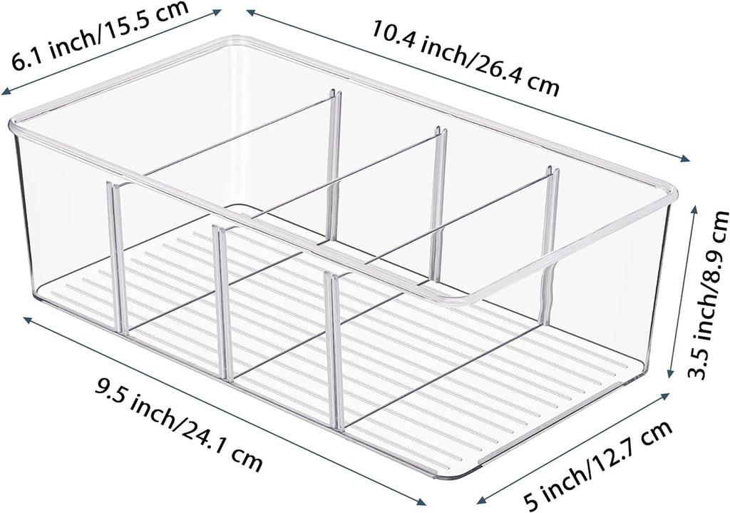 Vtopmart 8 Pack Food Storage Organizer Bins, Clear Plastic, 4 Compartments