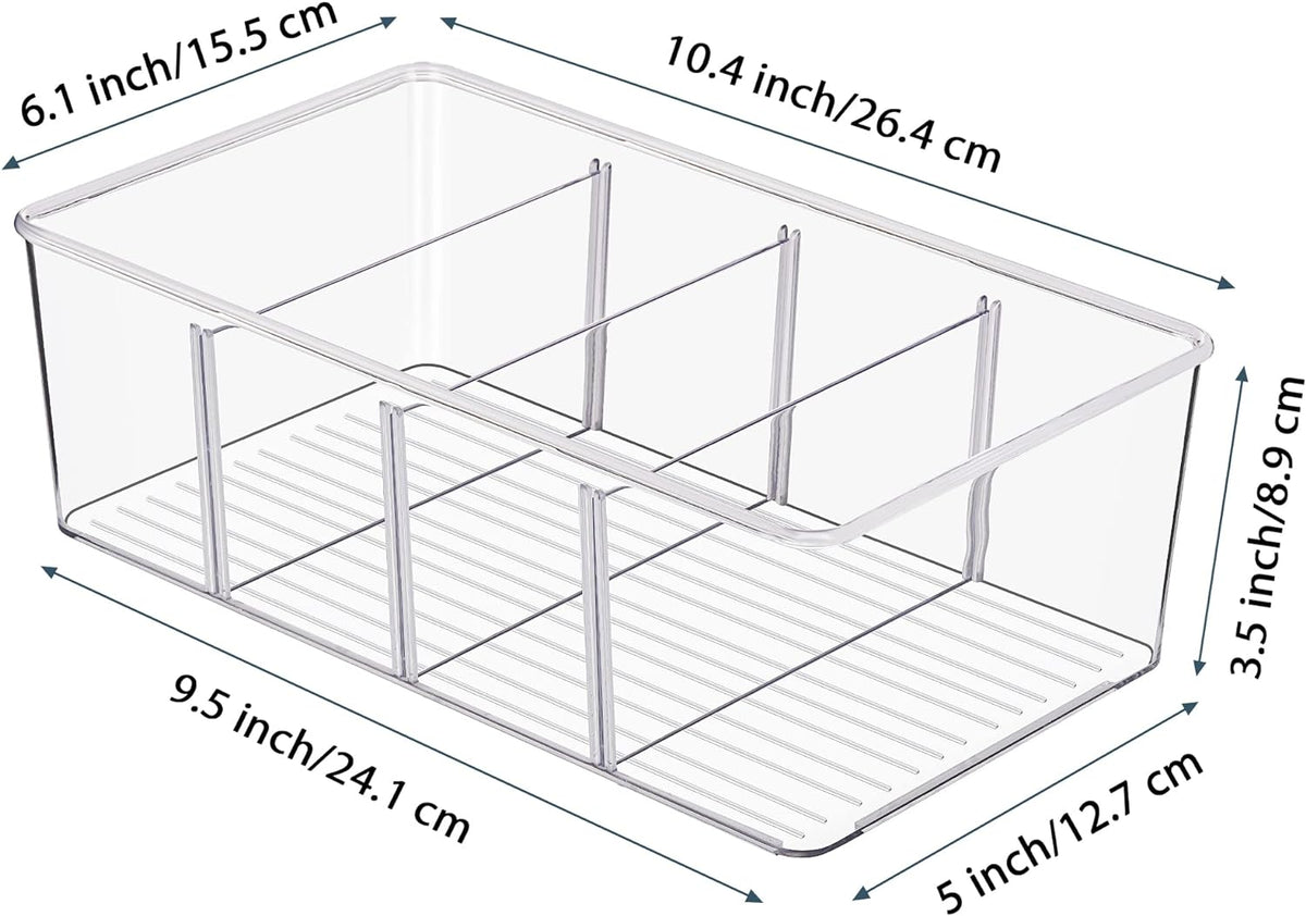 Vtopmart 8 Pack Food Storage Organizer Bins, Clear Plastic, 4 Compartments