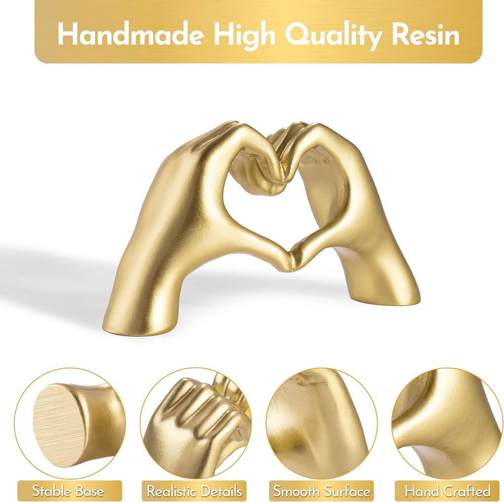 Gold Decor Living Room - Small Shelf Decor Aesthetic - Heart Hands Sculpture - Teen Girls Bedroom Knick Knacks - Cute Home Shelves Accent - Ta (Gold, Small)