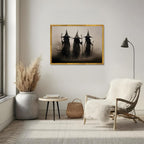 Three Witches Framed Halloween Wall Art Print Vintage Creepy Witchy Poster Spooky Gothic Mystical Witch Picture Dark Academia Occult Canvas Painting Decor for Bedroom Dorm Party Room 8x12inch