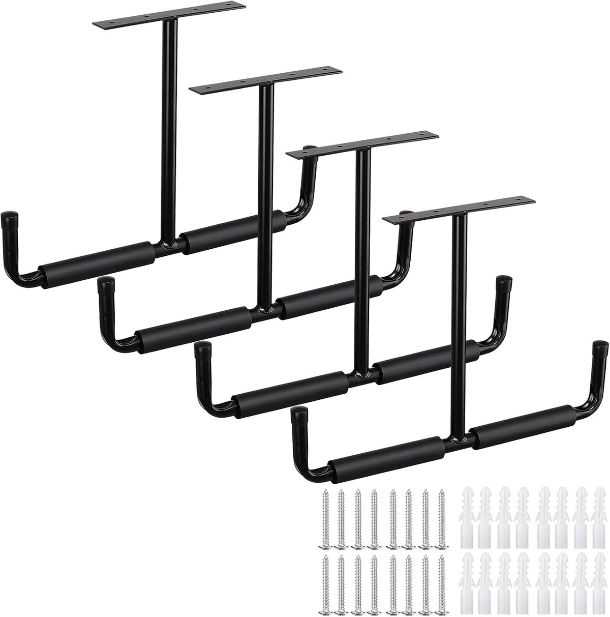 Overhead Garage Storage Hooks Rack Ceiling Mounted, Heavy Duty Utility Hooks Ladder Hangers for Pipe, Lumber, Fishing Rod and Ski Board | 4 Pack Black