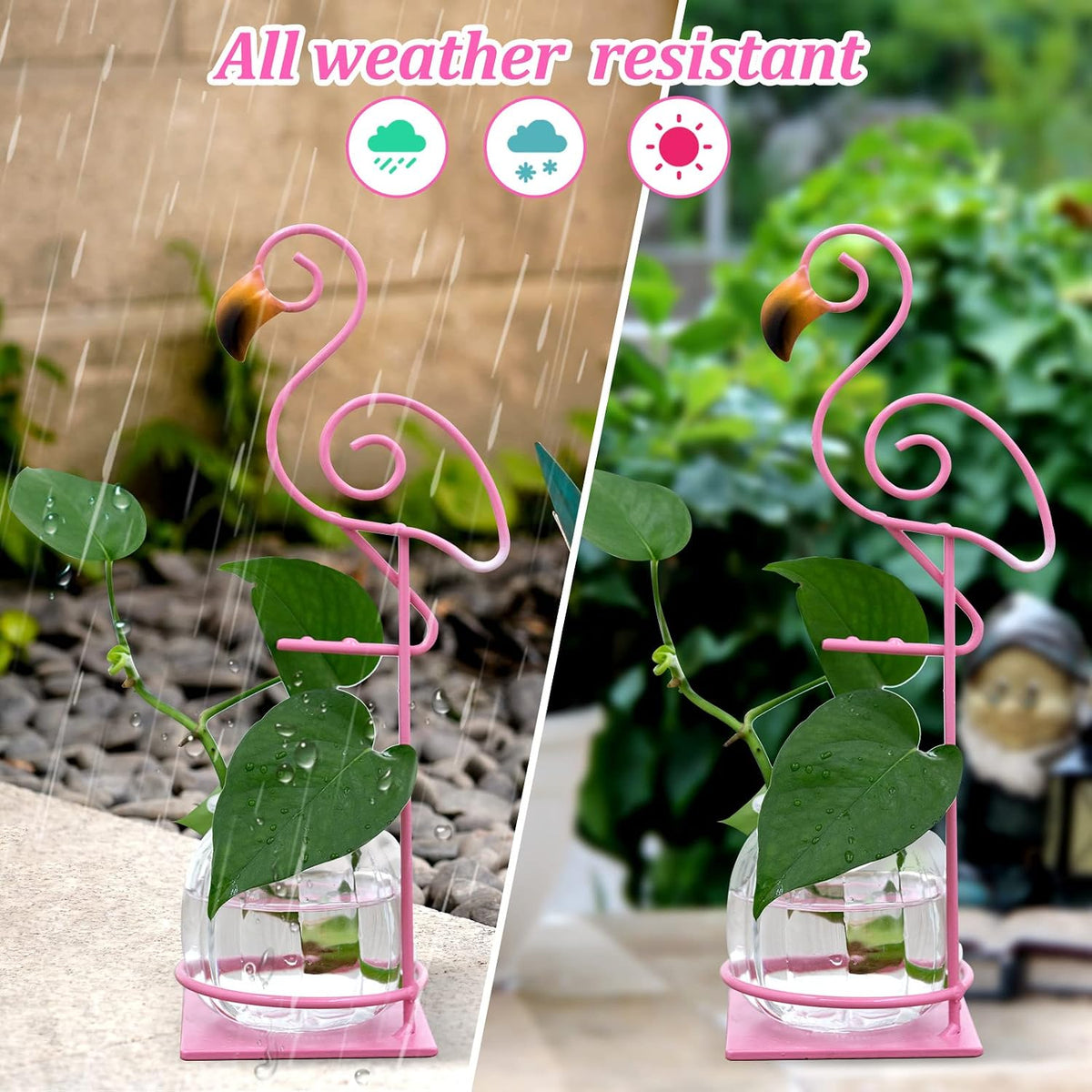 Tabletop Pink Flamingo Planter Propagation Station, Glass Vase Metal Stand