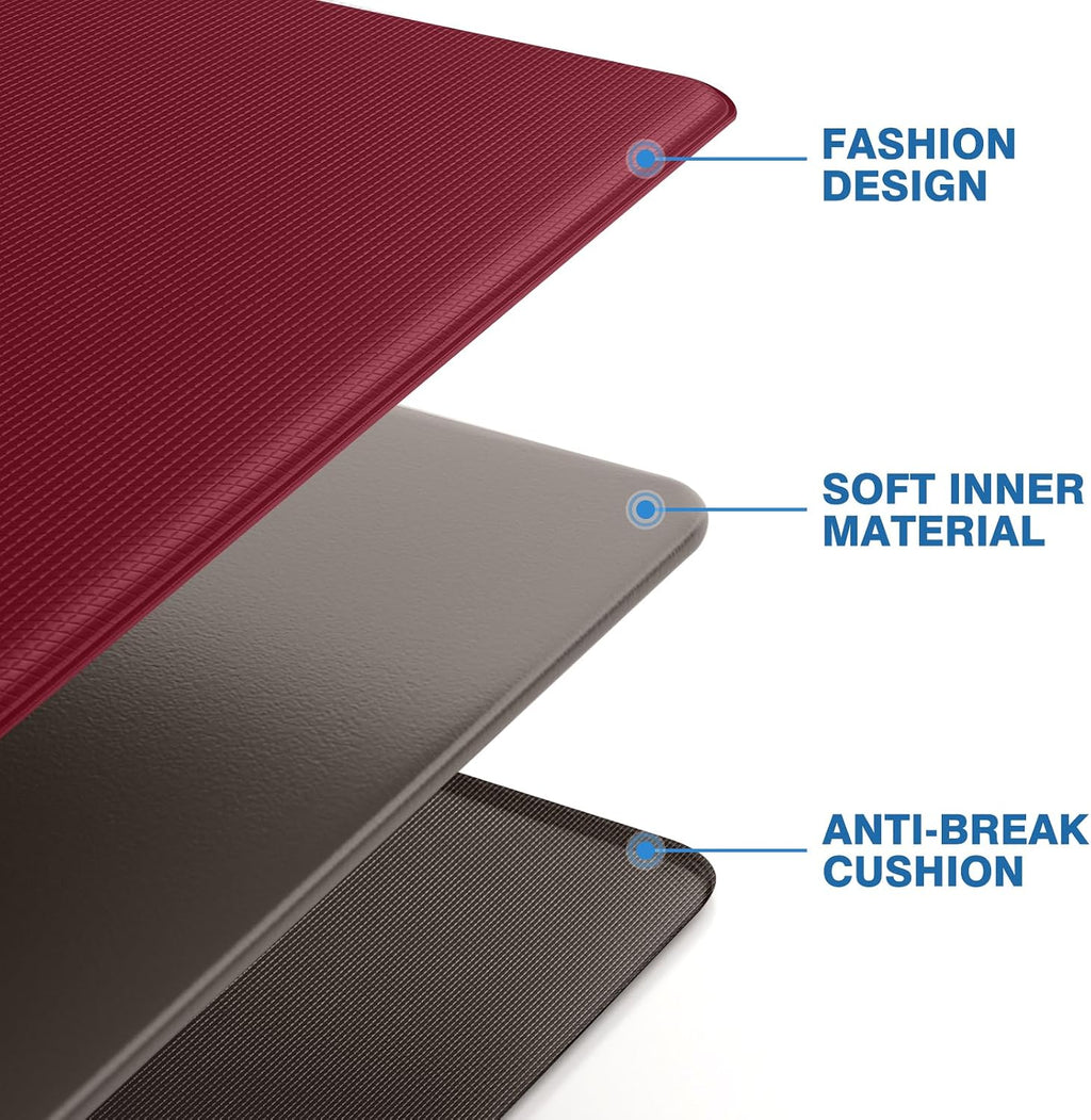 StepRite Kitchen Mats for Floor, 2-Piece Anti-Fatigue Rugs, Burgundy
