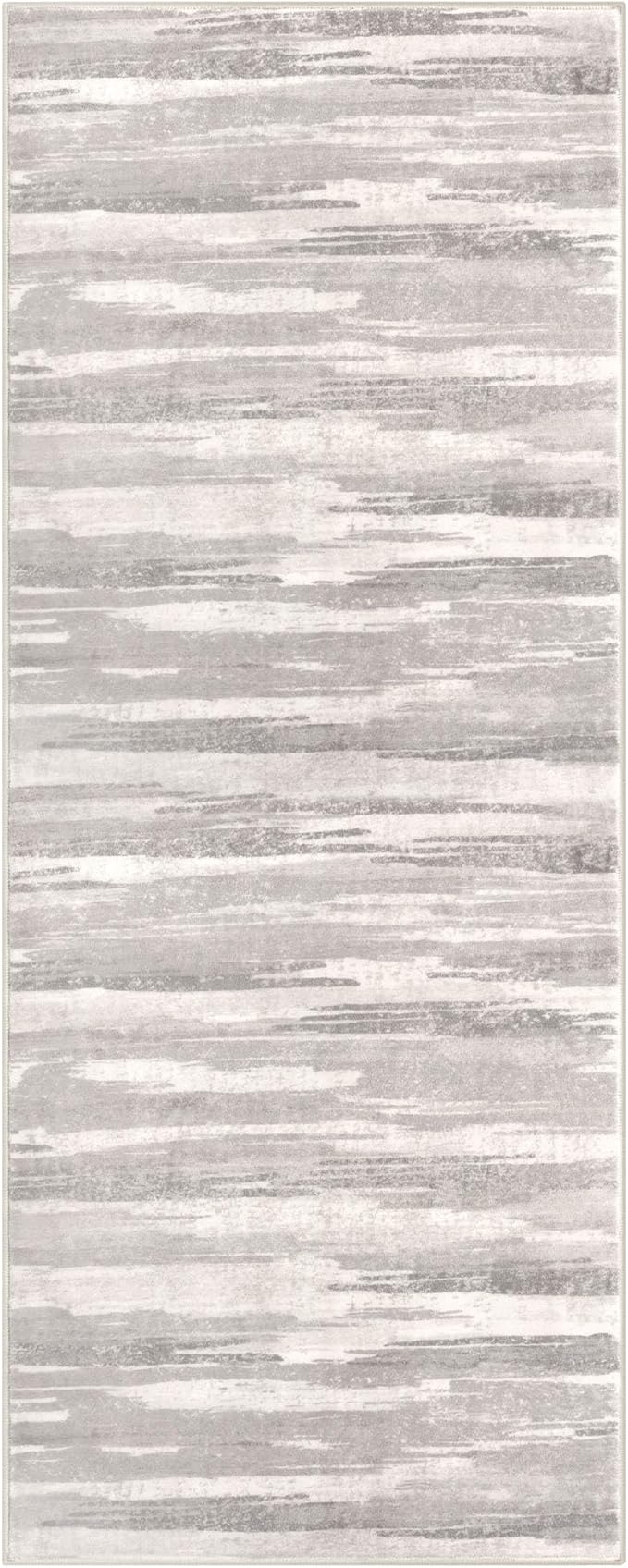Lansny Modern Abstract Runner Rug 2x5, Neutral Light Beige and Grey Washable - Image 9
