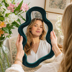 Emerald Green Wavy Wall Mirror Decor for Hallway Entryway, Irregular Cloud-Shaped Small Decorative Mirrors for Home Office Living Room, Modern Hanging Wall Art for Christmas Wedding Gift